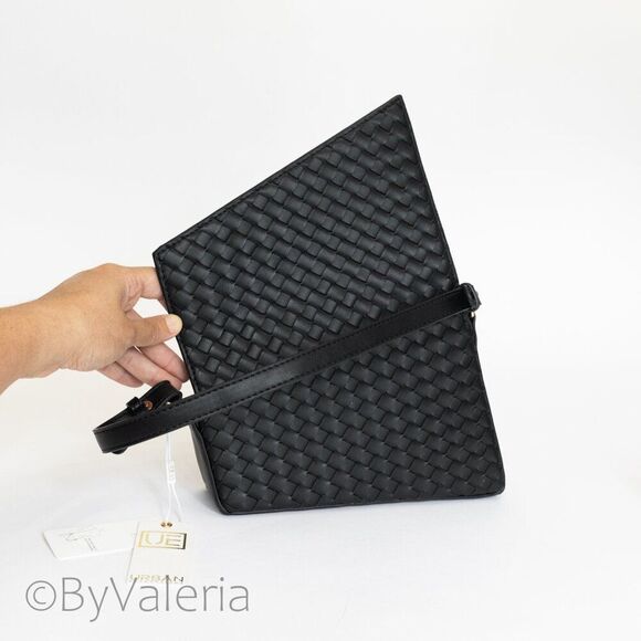 Urban Expressions Black Woven Shoulder Bag NWT Vegan Intrecciato Leather - Picture 4 of 11